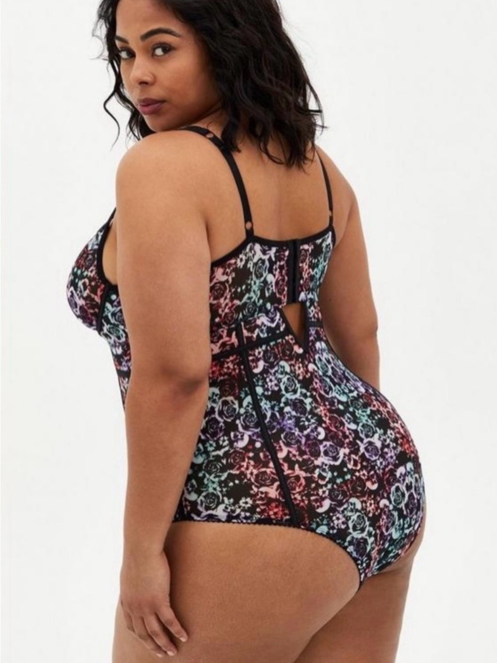 torrid NWT Black Floral & Skull Longline Underwire Bodysuit - Picture 8 of 12